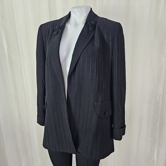 Vintage Zelda black pinstripe covered button open front blazer medium - Picture 1 of 6